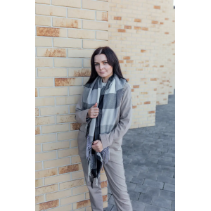 Велика чорна кашемірова хустка косинка в клітину CASHMERE. Photo 2